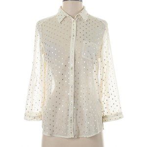 Aerie 3/4 Sleeve Sheer Blouse in Ivory/Gold SZ XS
